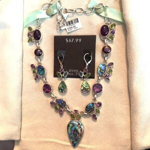 Necklace & Earrings - Abalone/Semi-Precious Gems💎